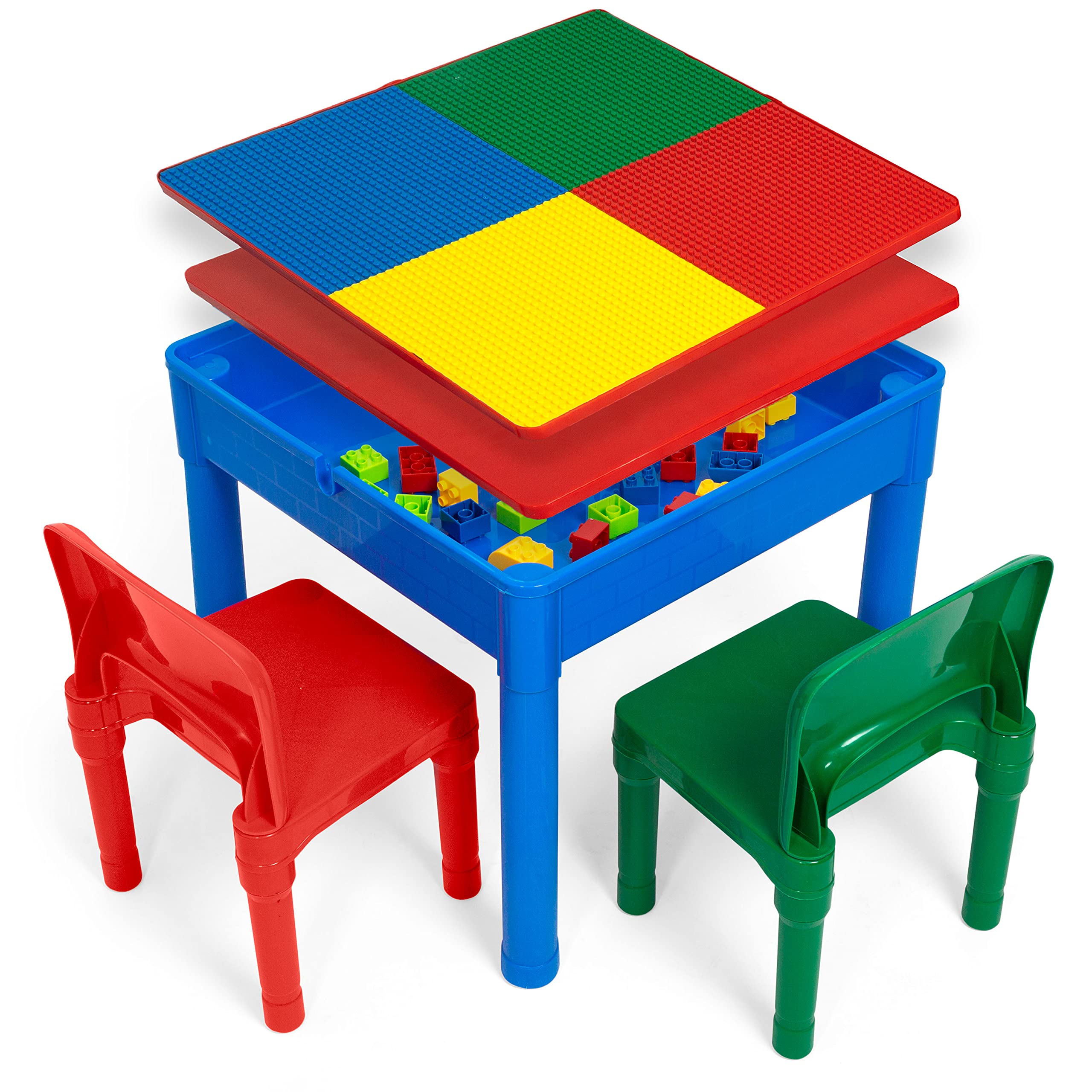 Play Platoon 5 In 1 Kids Activity Table And Chair Set For Toddlers, Building Block, Craft & Sensory Tables For Toddlers With 2 C